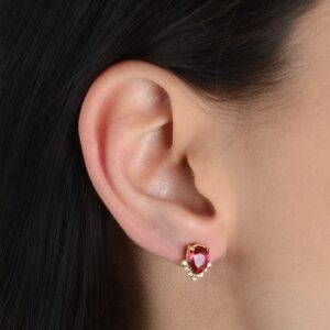 Brinco Dourado de Pedra Natural Vermelha e Zircônia