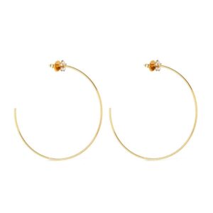 Brinco Dourado Grande de Argola com Flor em Strass