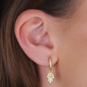 Brinco Mãos de Fátima/Hamsá com Zircônia