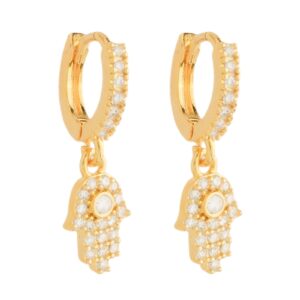 Brinco Mãos de Fátima/Hamsá com Zircônia