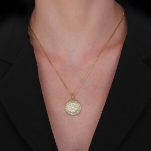 Colar Dourado Medalha São Miguel Arcanjo com Zircônia